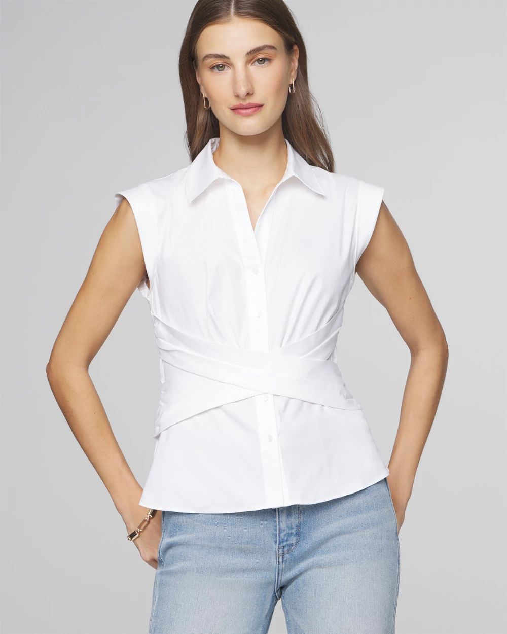 Short Sleeve Crossover Poplin Top | White House Black Market